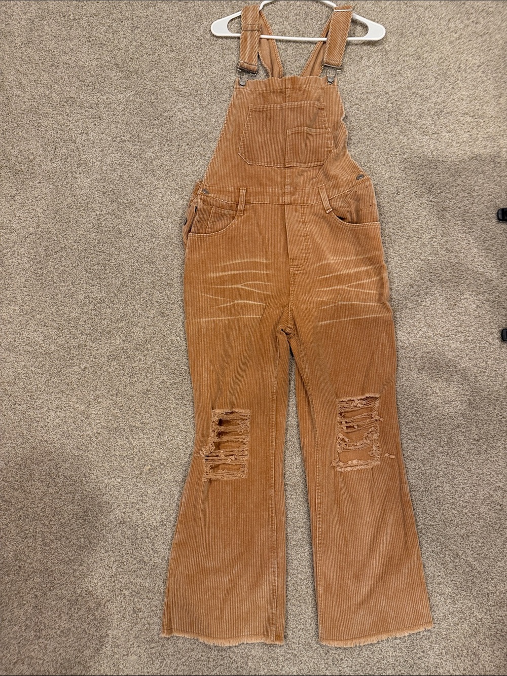 BiBi Distressed Corduroy Overalls - Tan Brown size medium